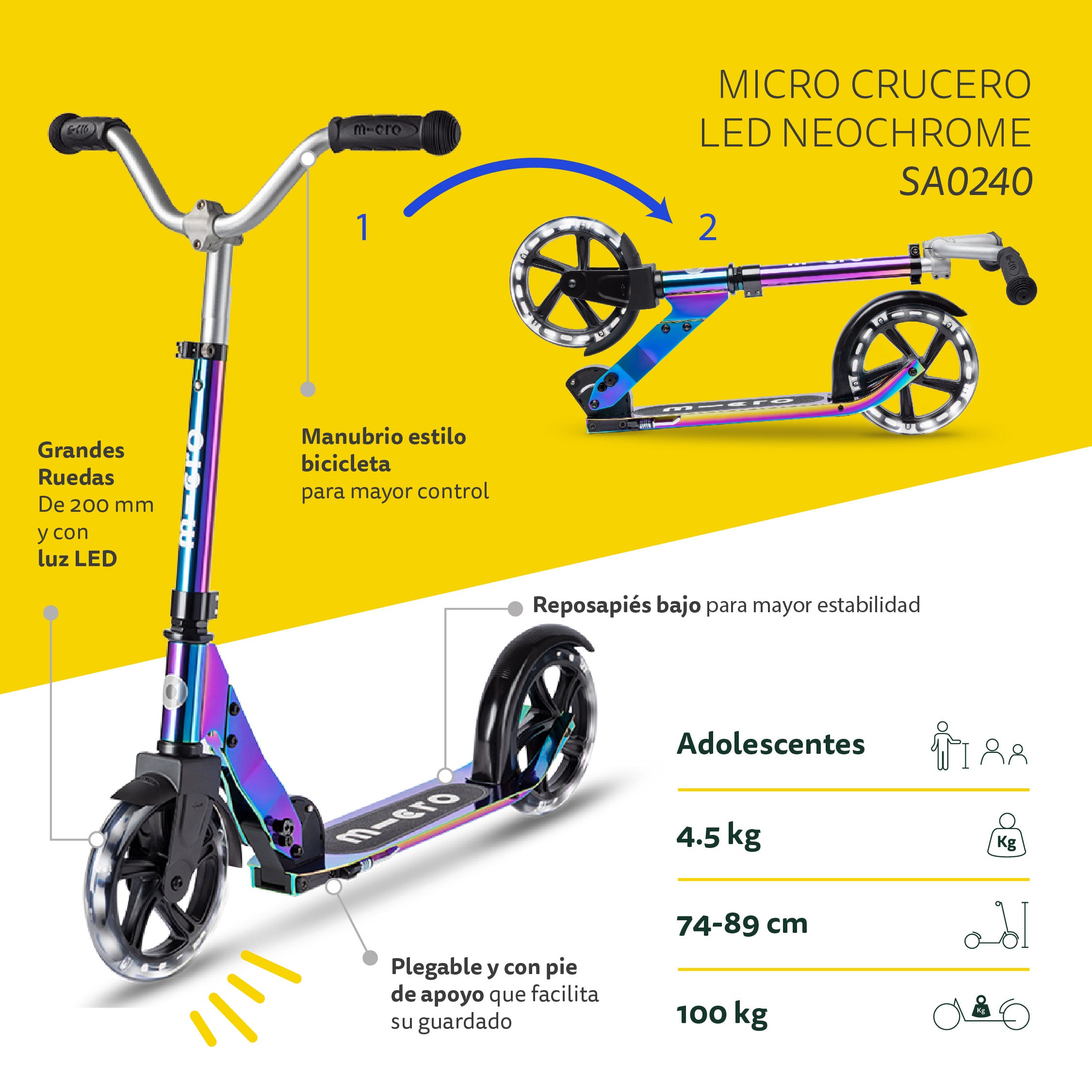 Micro Scooter Crucero LED Neochrome Multicolor