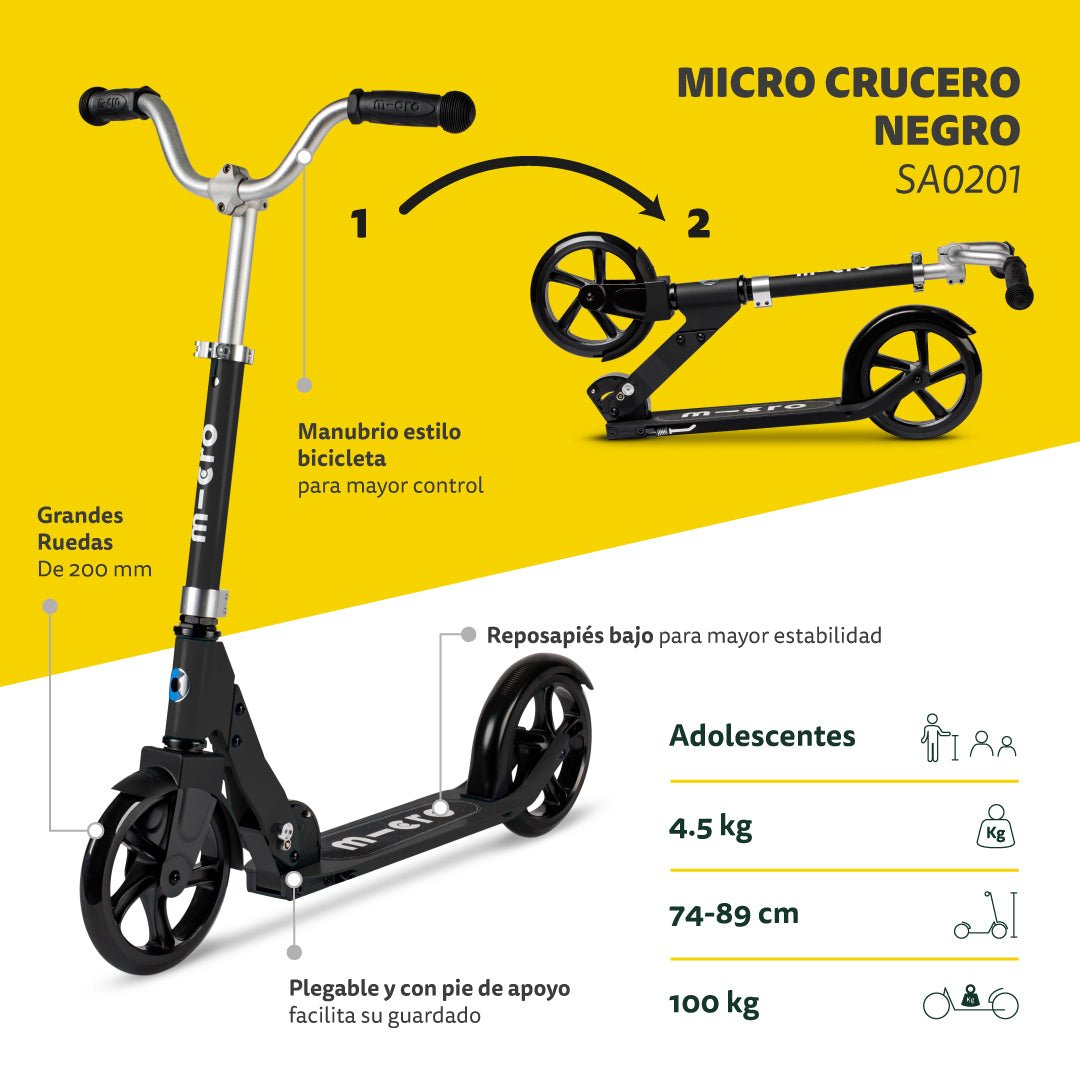 Micro Scooter Adolescentes Crucero Negro