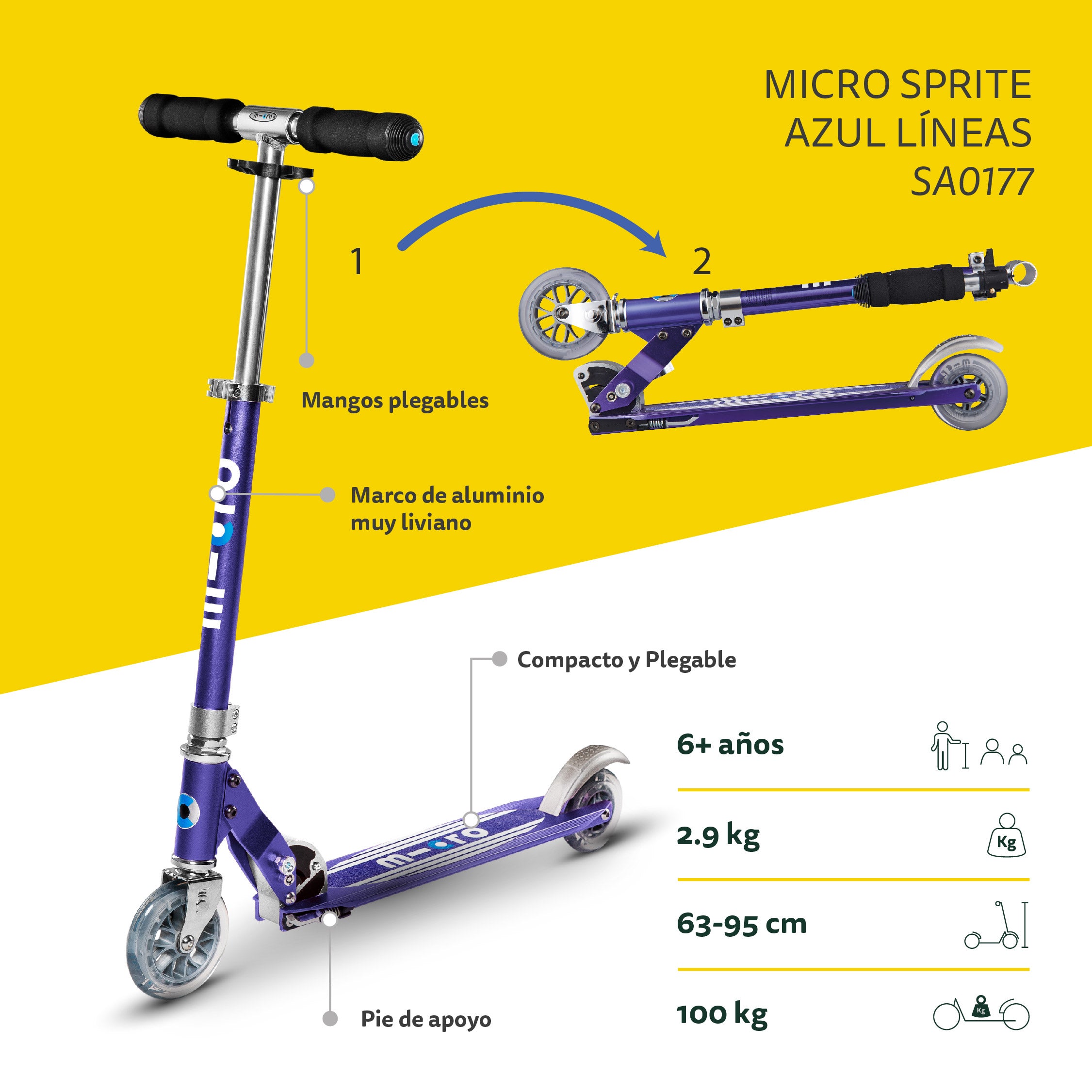 Micro Scooter Sprite Azul Lineas