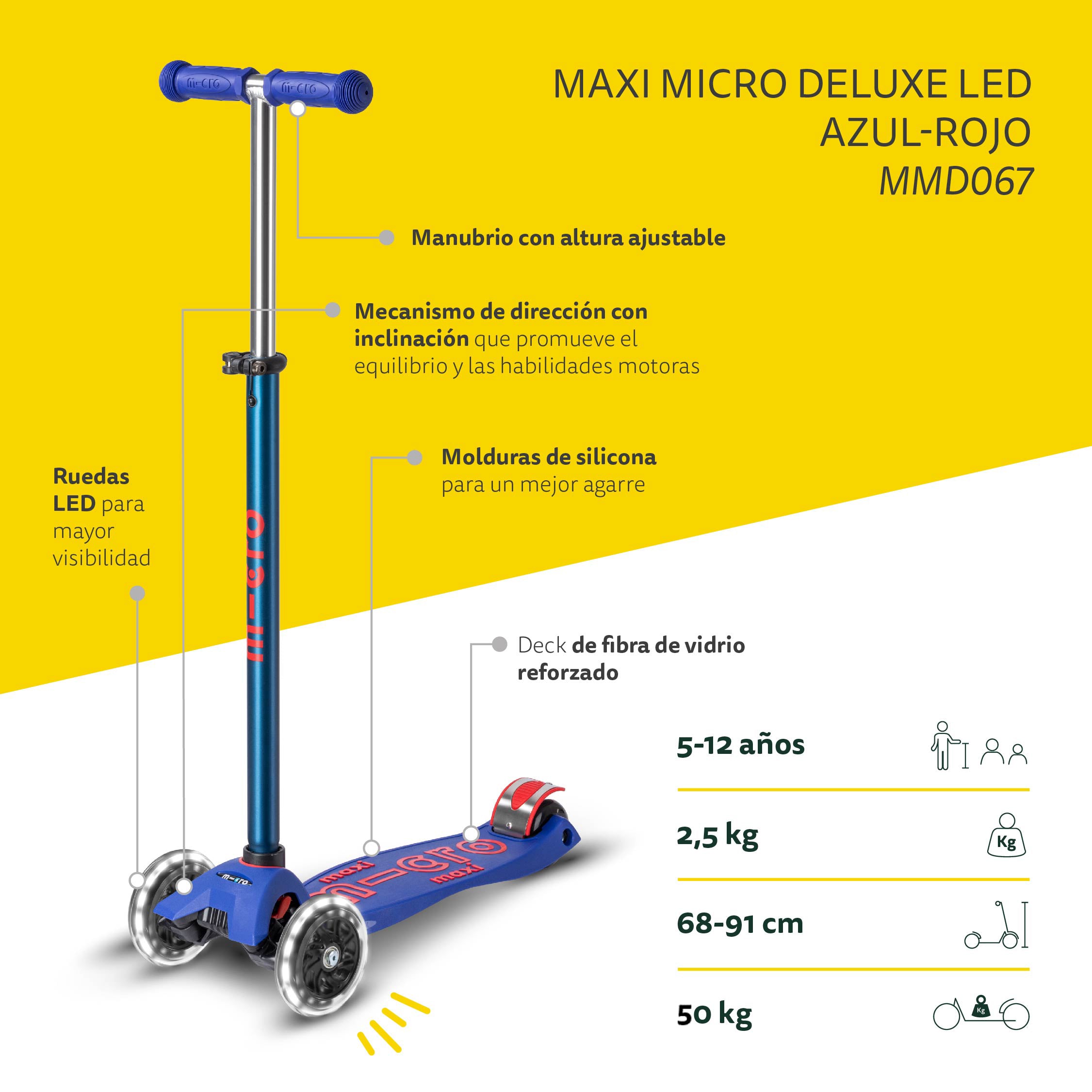 Micro Scooter Maxi Deluxe LED Azul-Rojo