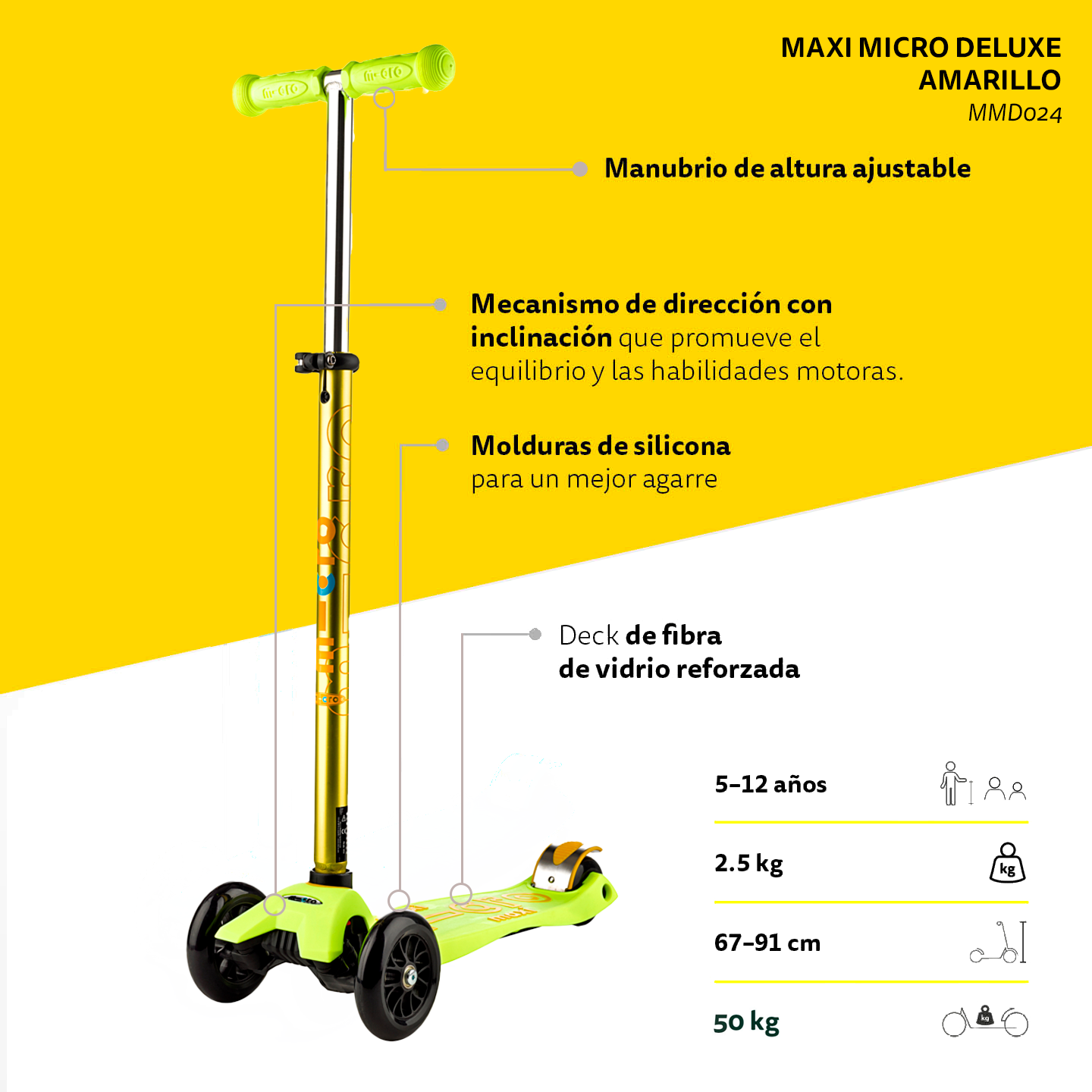 Micro Scooter Maxi Deluxe Amarillo
