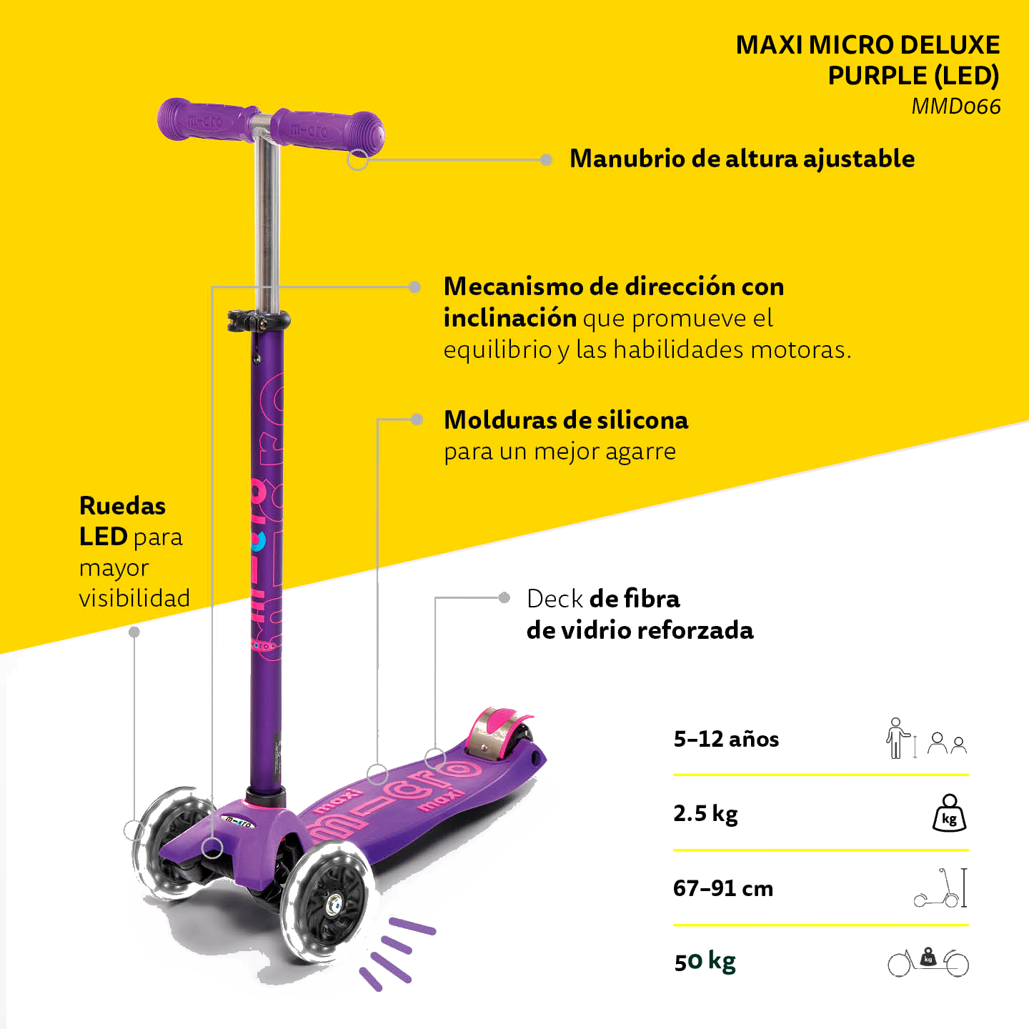 Micro Scooter Maxi Deluxe LED Morado