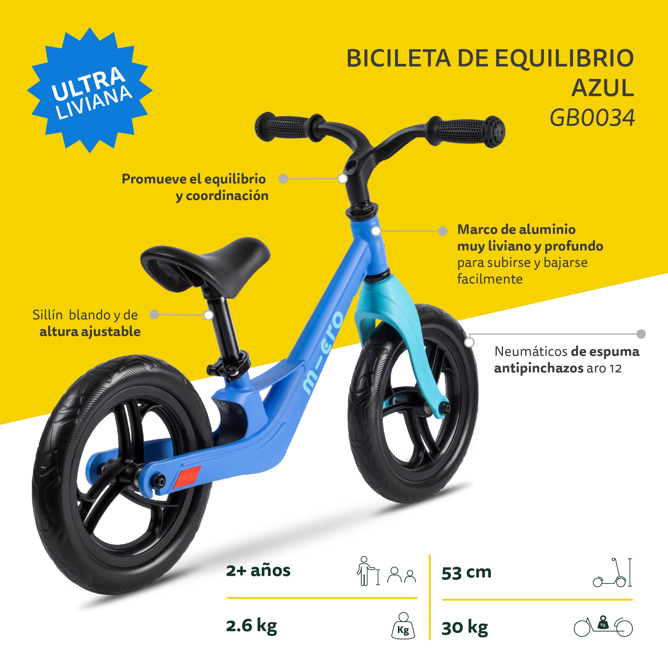Micro Bicicleta Equilibrio Azul
