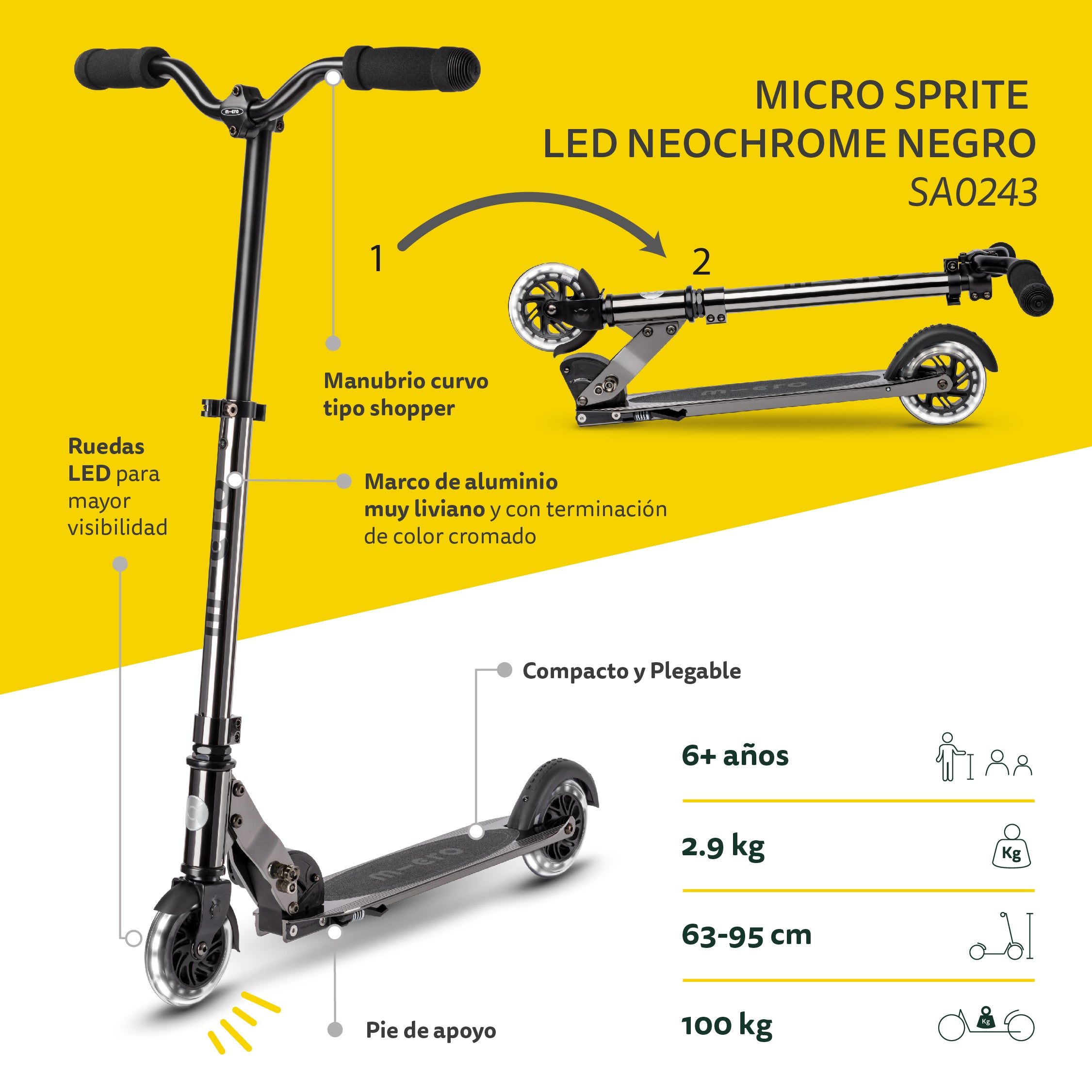 Micro Scooter Sprite LED Neochrome Negro