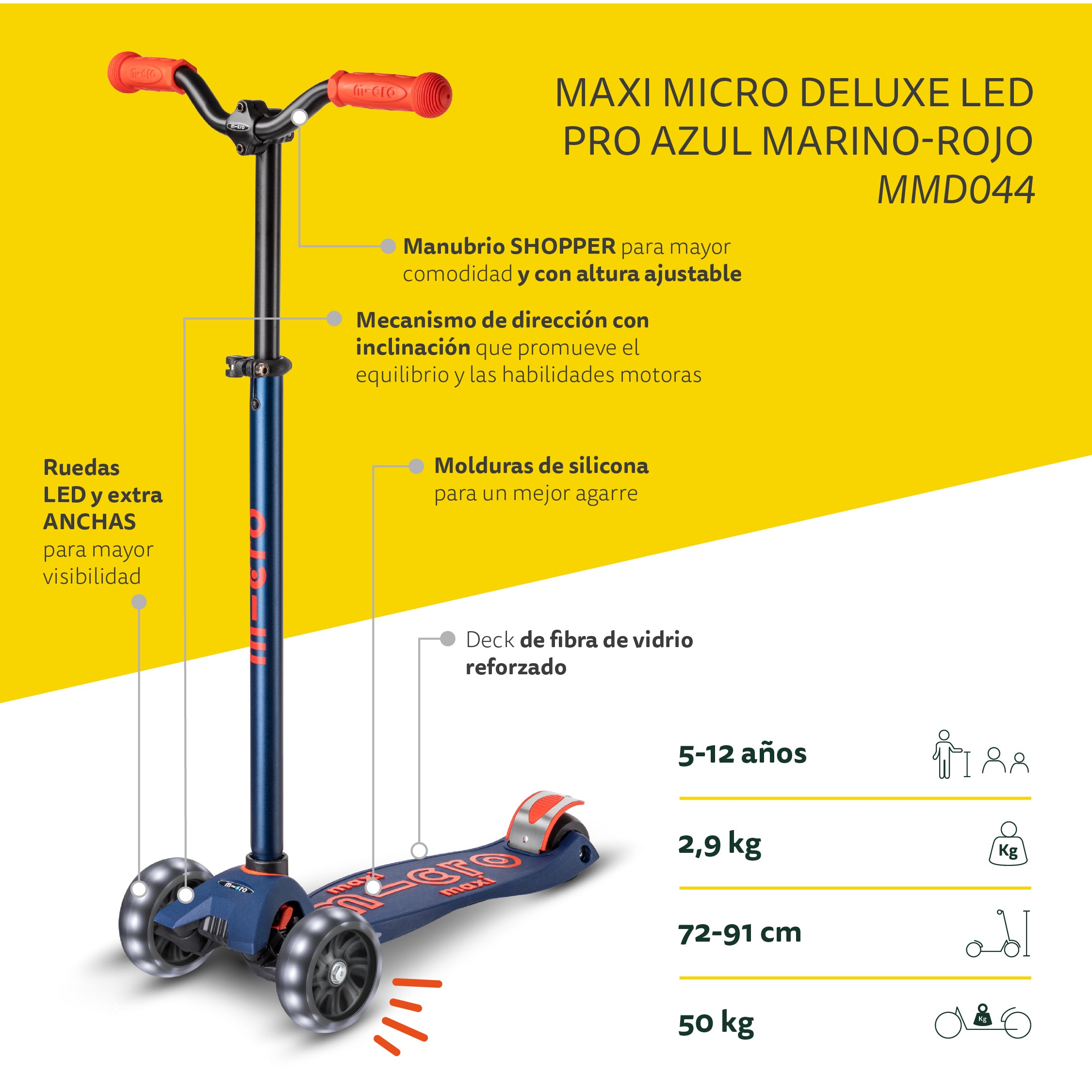 Micro Scooter Maxi Deluxe LED PRO Azul-Rojo