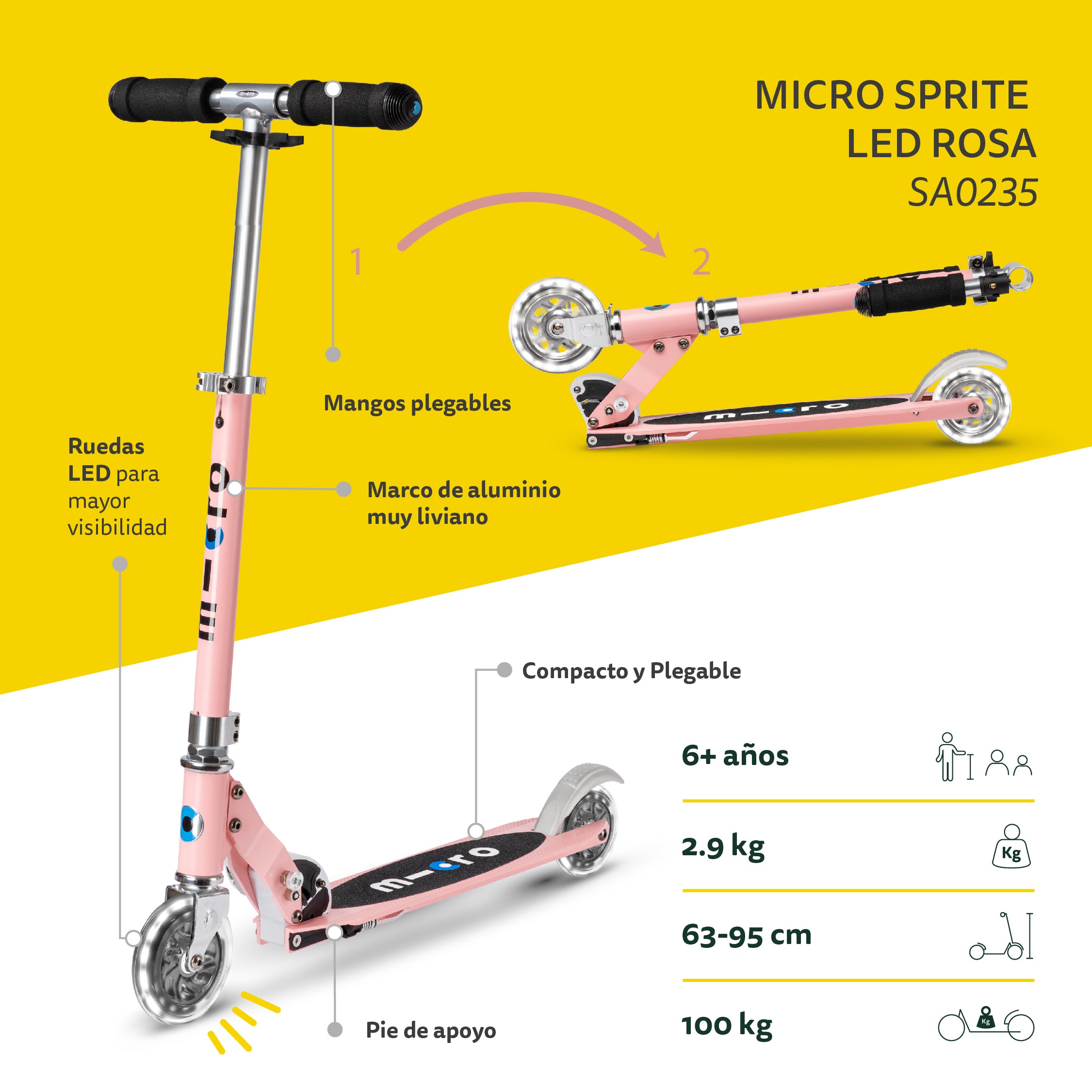 Micro Scooter Sprite LED Rosa