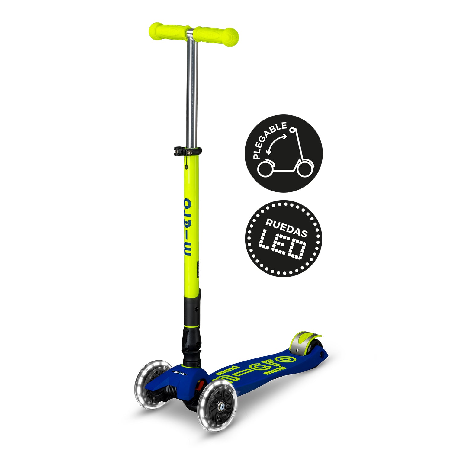 PREVENTA Micro Scooter niños Maxi Led Plegable 3 ruedas Amarillo Neón