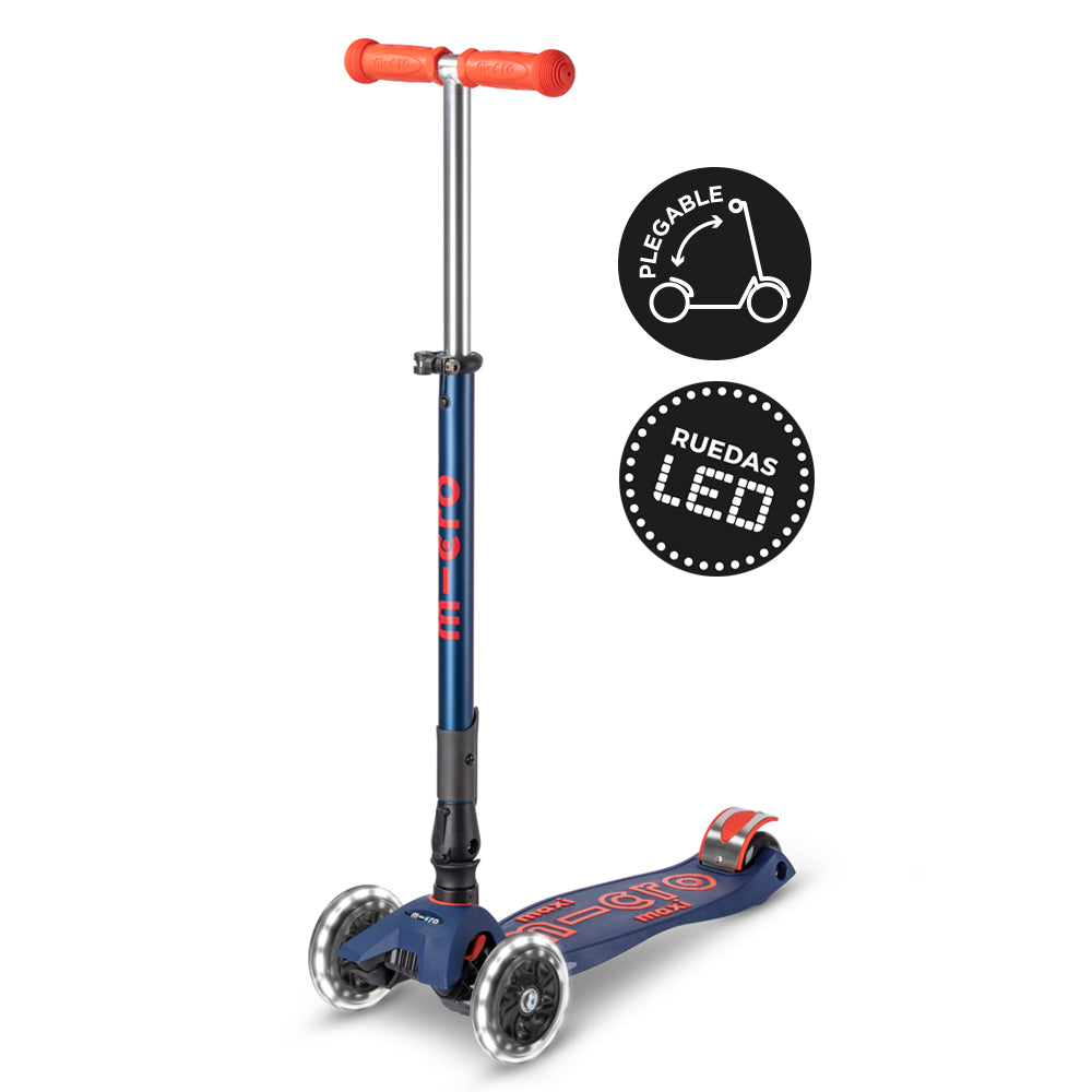 Micro Scooter Maxi Deluxe LED PLEGABLE Azul Marino - Rojo