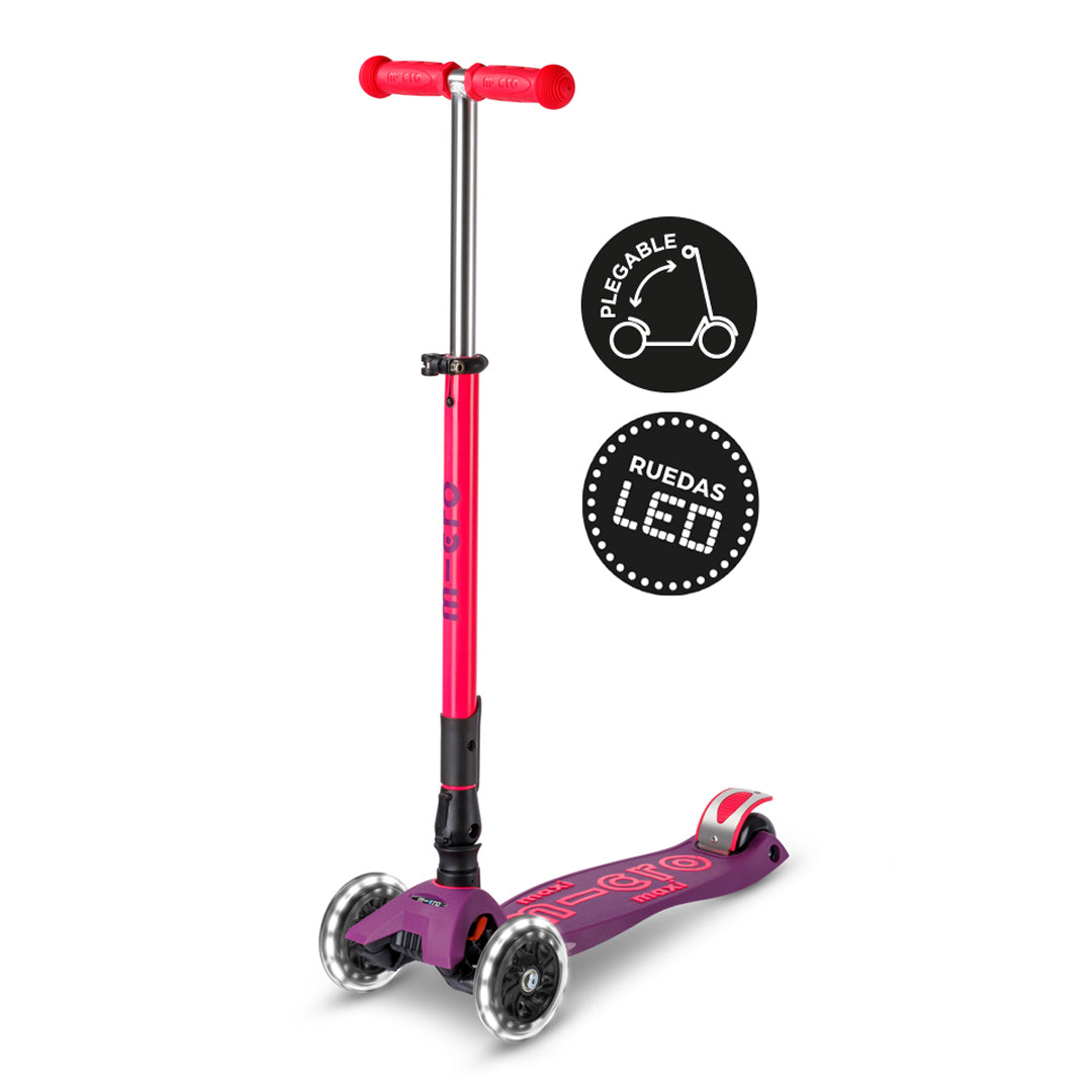 Micro Scooter Maxi Deluxe LED Plegable NEON Rosado