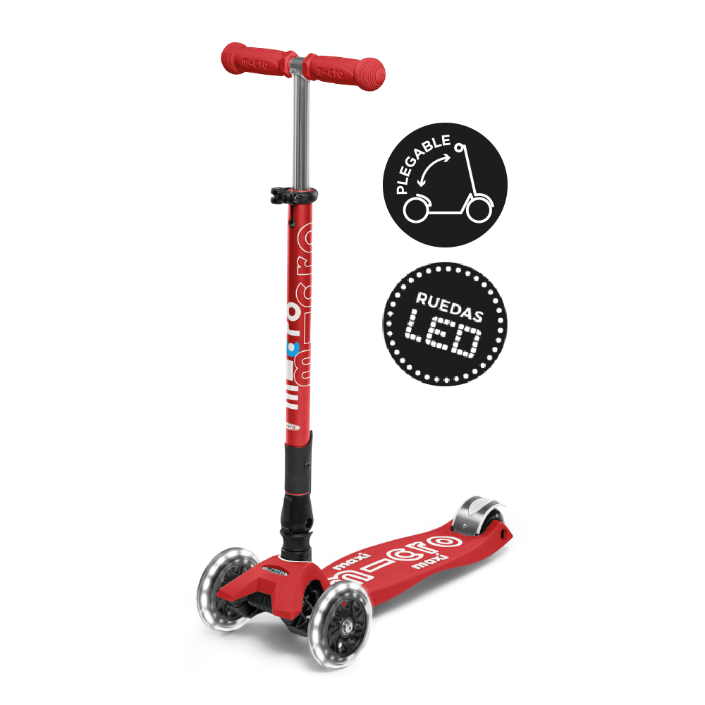 Micro Scooter Maxi Deluxe LED PLEGABLE Rojo