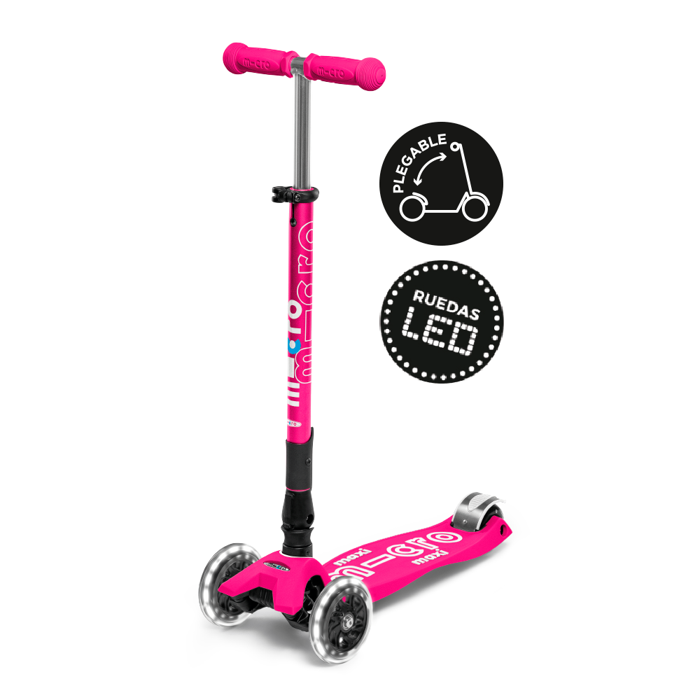 Micro Scooter Maxi Deluxe LED PLEGABLE Rosado Fuerte
