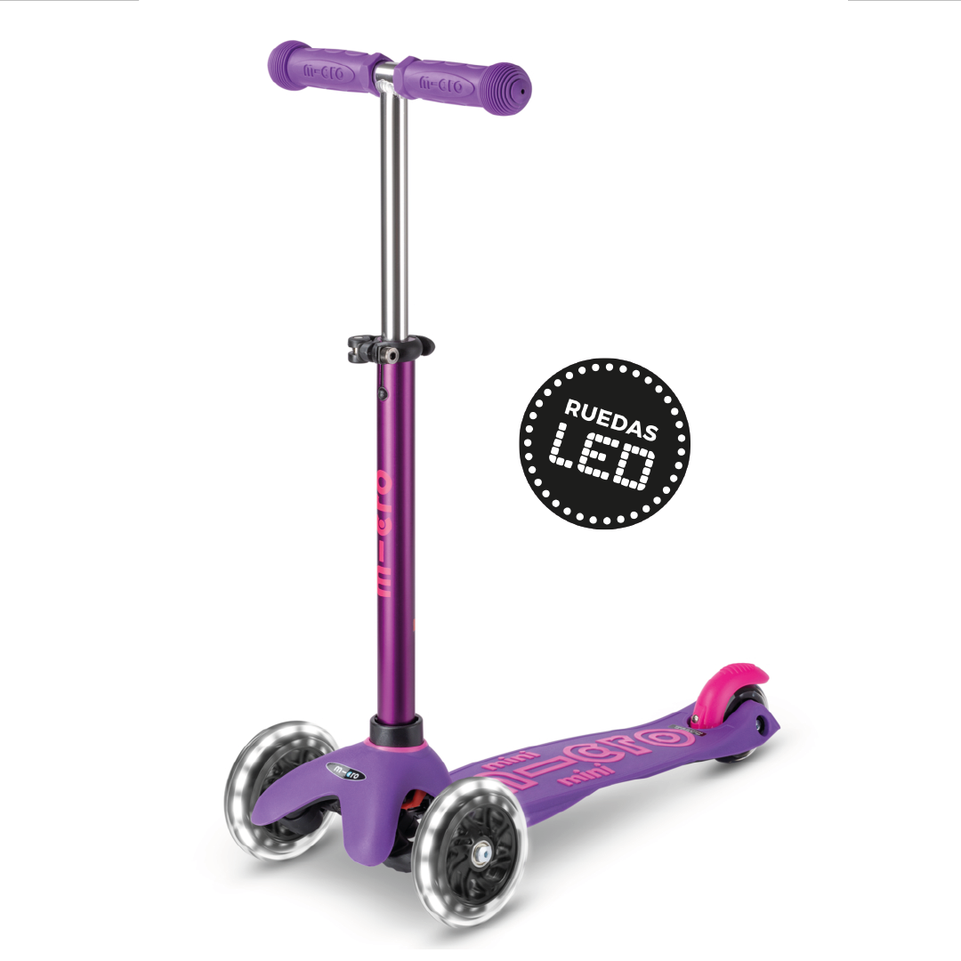 Microキッズ用紫色スケーター三輪車 マイクロ Micro Scooter niños Mini Led 3 ruedas Morado Rosado