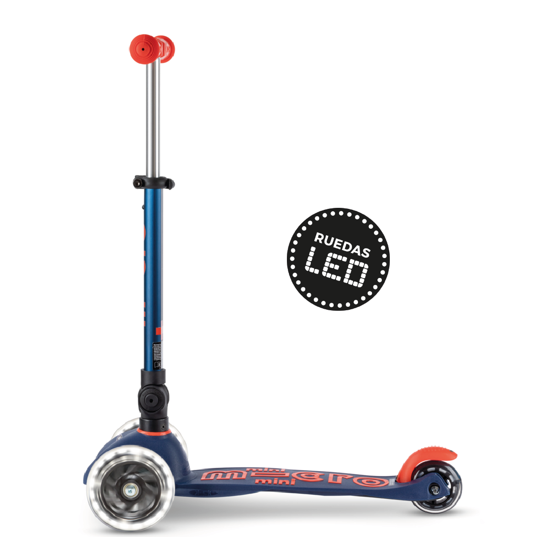 Micro Scooter Mini Deluxe LED PLEGABLE Azul Marino - Rojo