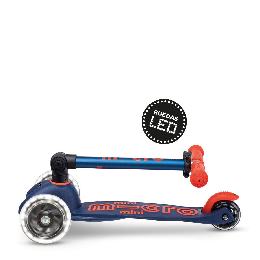 Micro Scooter Mini Deluxe LED PLEGABLE Azul Marino - Rojo