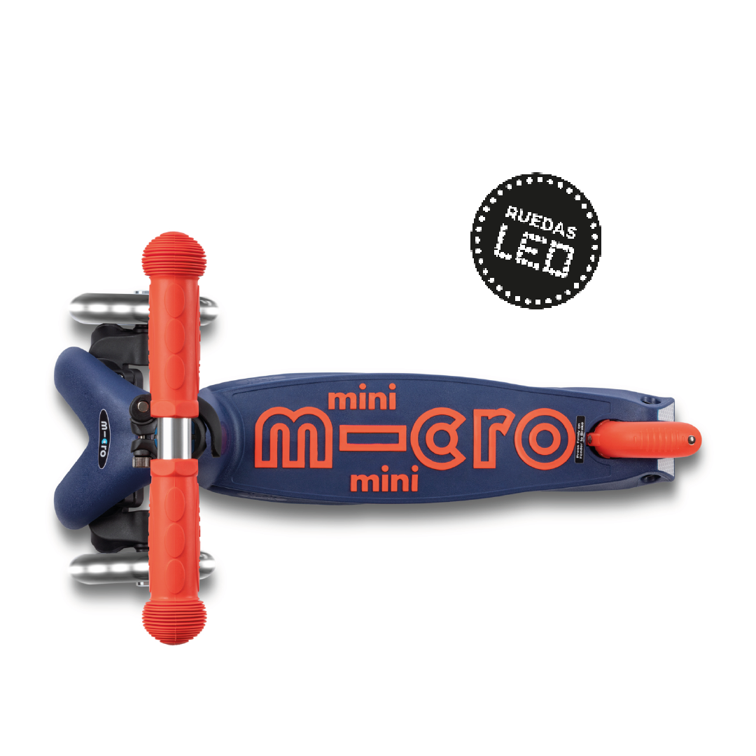 Micro Scooter Mini Deluxe LED PLEGABLE Azul Marino - Rojo