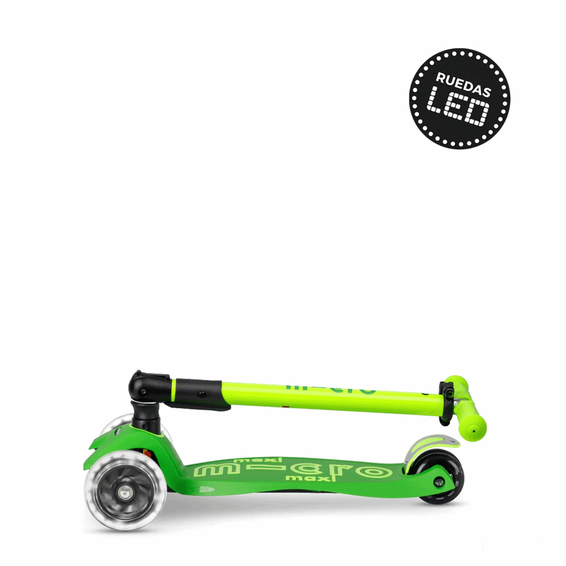 Micro Scooter niños Maxi Led Plegable 3 ruedas Verde Neón