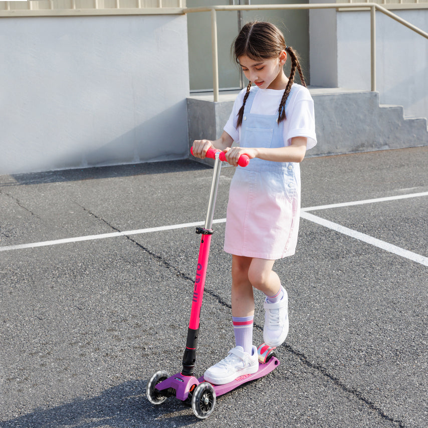 PREVENTA Micro Scooter niños Maxi Led Plegable 3 ruedas Rosado Neón