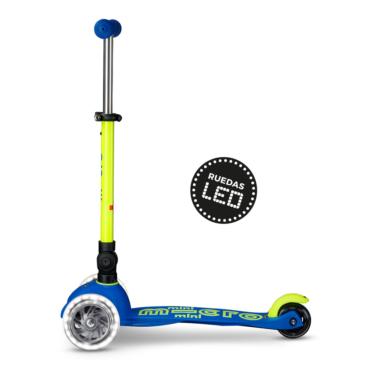 PREVENTA Micro Scooter niños Mini Led Plegable 3 ruedas Neón Amarillo Azul