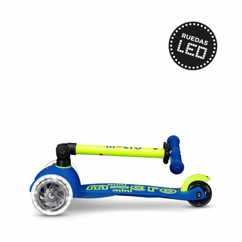 Micro Scooter niños Mini Led Plegable 3 ruedas Neón Amarillo Azul
