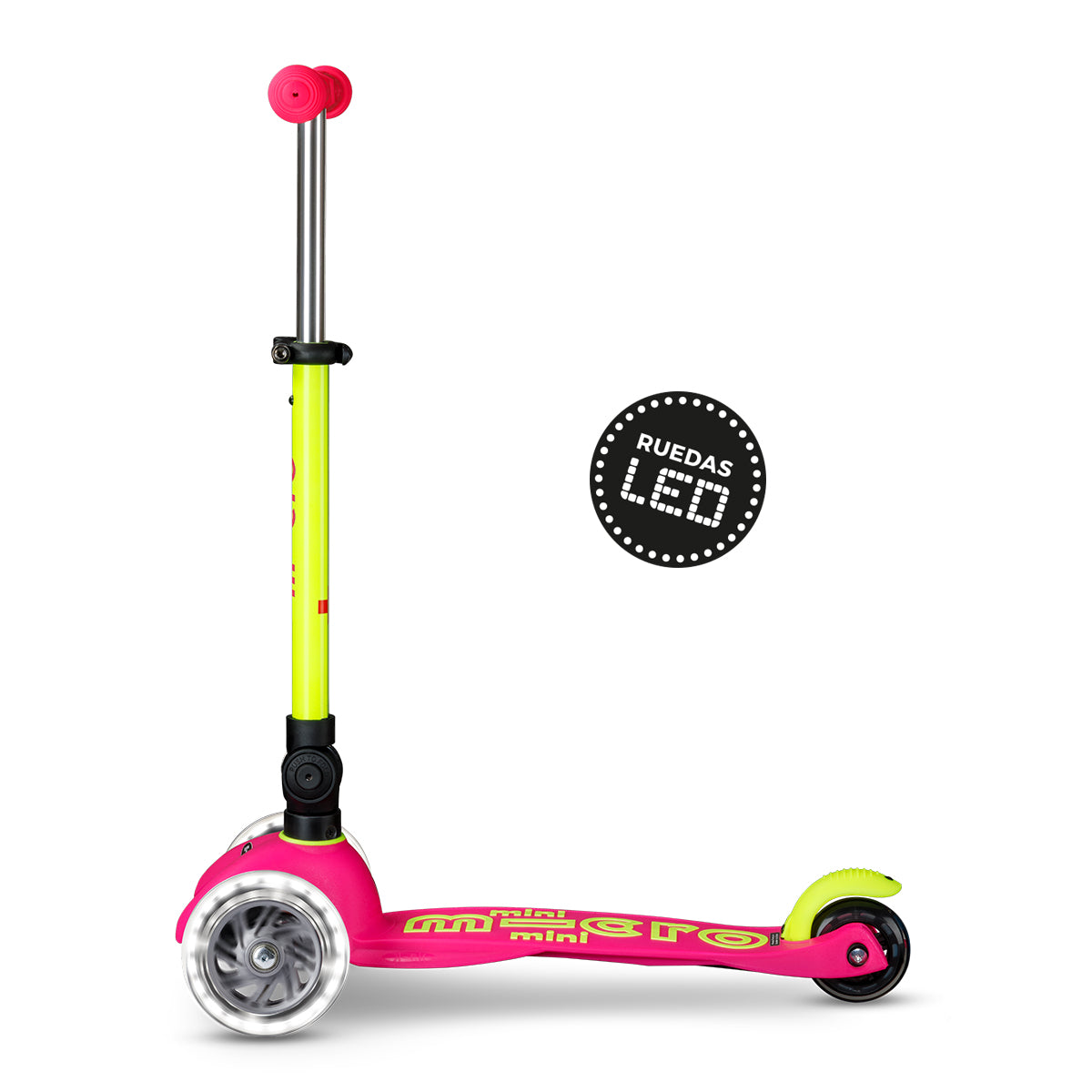 PREVENTA Micro Scooter niños Mini Led Plegable 3 ruedas Neón Amarillo Rosado