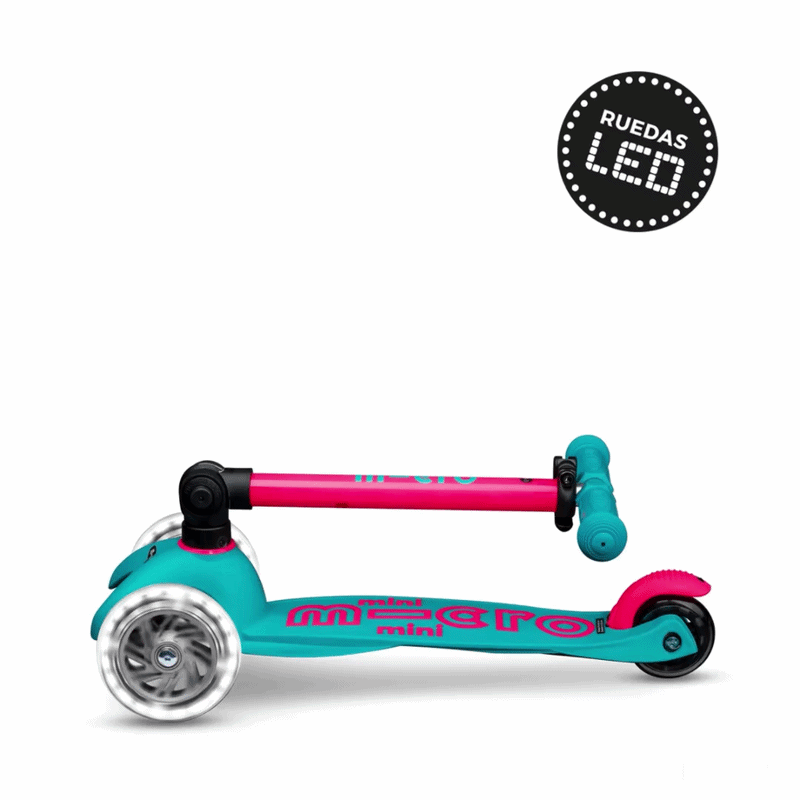 Micro Scooter niños Mini Led Plegable 3 ruedas Neón Rosado Aqua