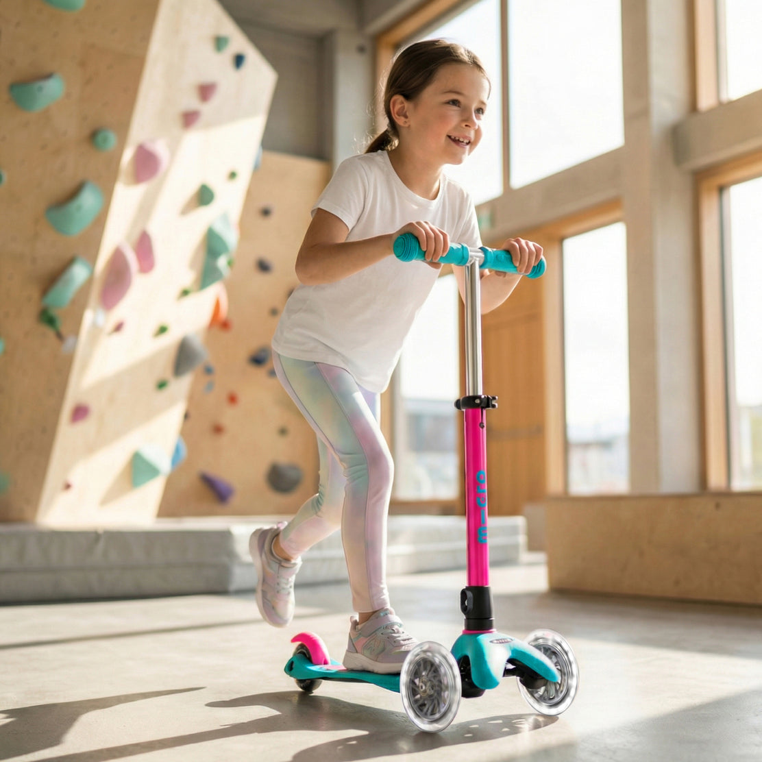 PREVENTA Micro Scooter niños Mini Led Plegable 3 ruedas Neón Rosado Aqua