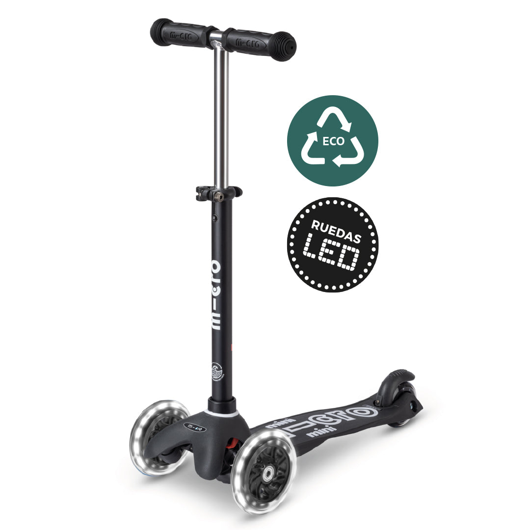 Micro Scooter Mini Deluxe Led ECO Negro