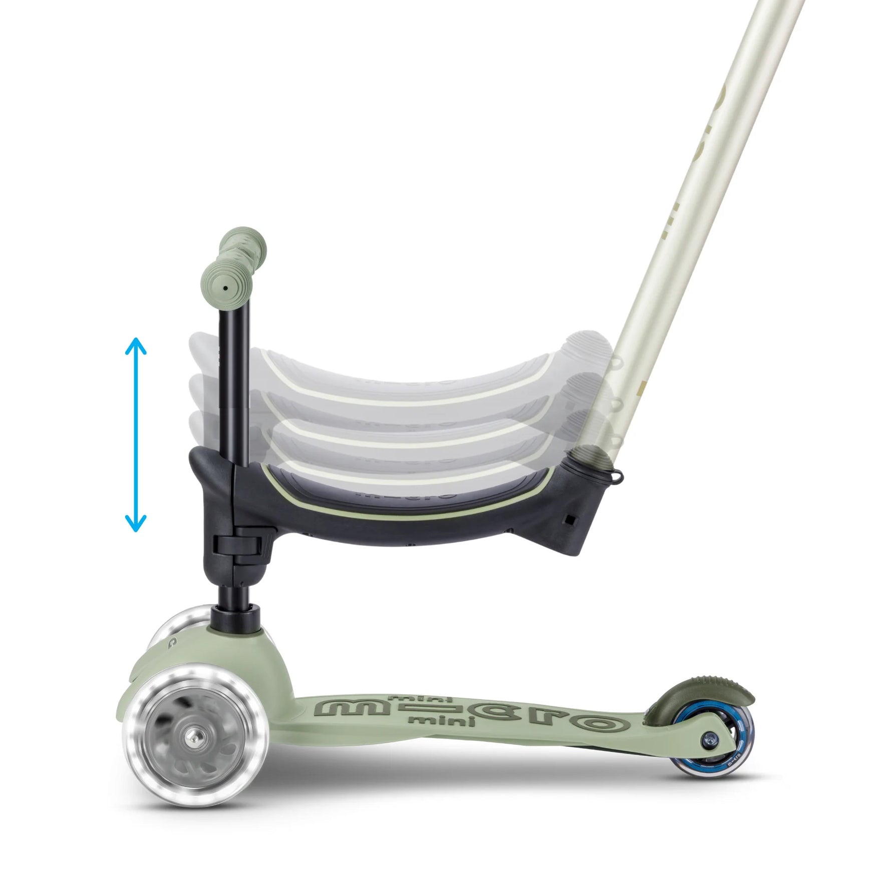 Micro Scooter niños Mini 4 Etapas Led 3 ruedas Verde