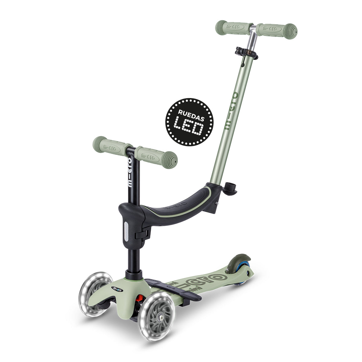 Micro Scooter niños Mini Balancín 6 Etapas Led 3 ruedas Verde