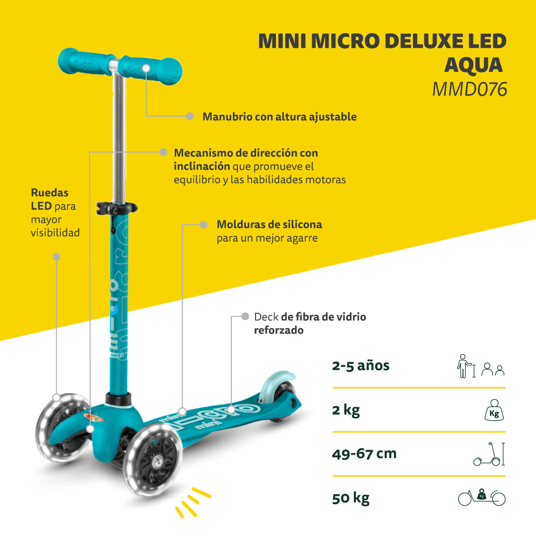 Micro Scooter Mini Deluxe LED Aqua