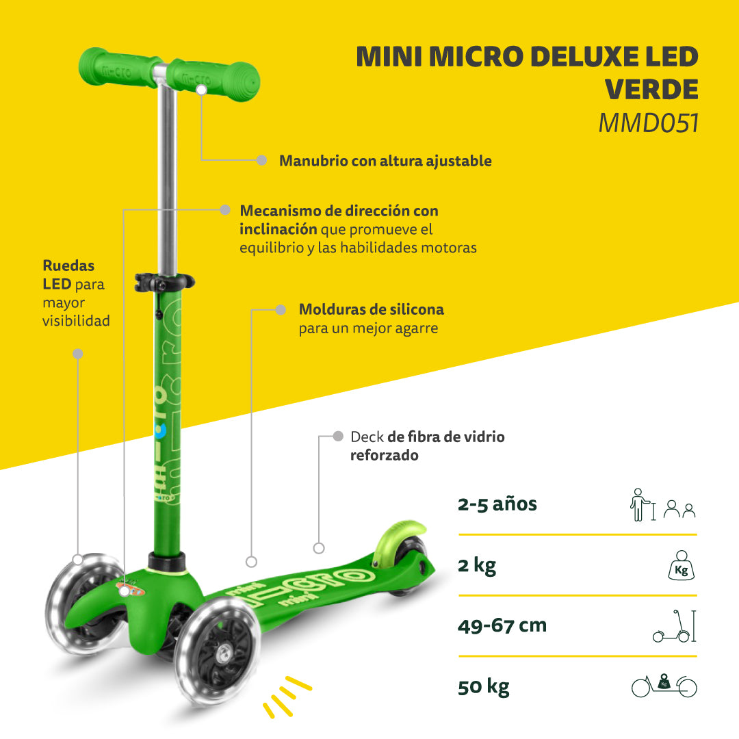Micro Scooter Mini Deluxe LED Verde