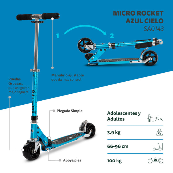 PREVENTA Micro Scooter Adolescentes Rocket Azul Cielo