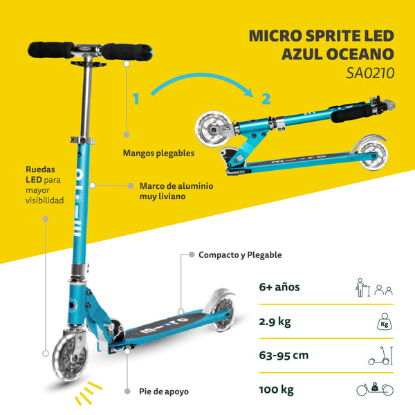 Micro Scooter Sprite LED Azul Oceano