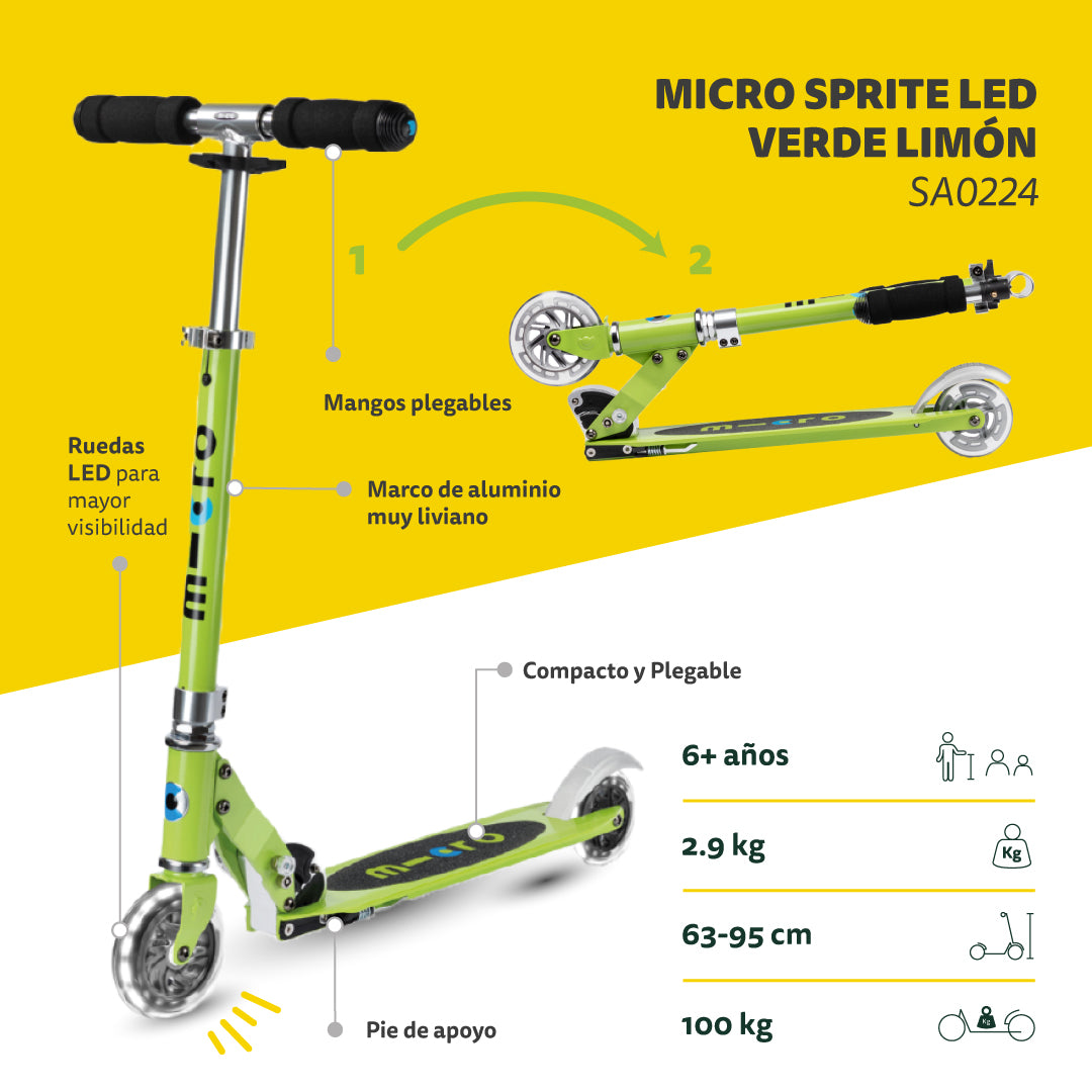 Micro Scooter Sprite LED Verde Limón