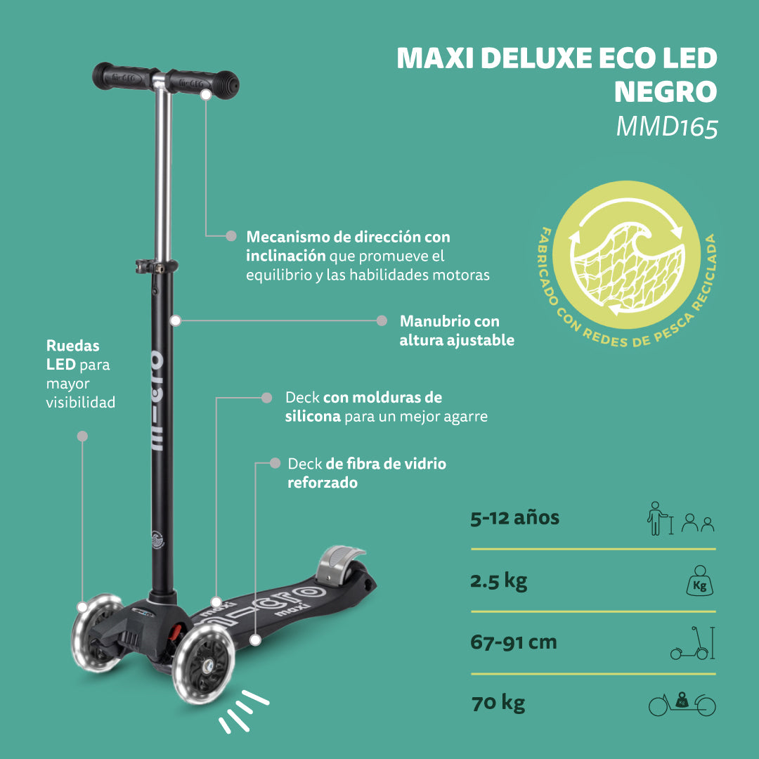 Micro Scooter Maxi Deluxe Led ECO Negro