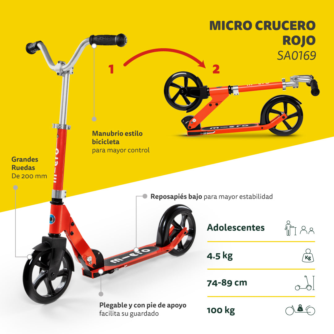 Micro Scooter Adolescentes Crucero Rojo