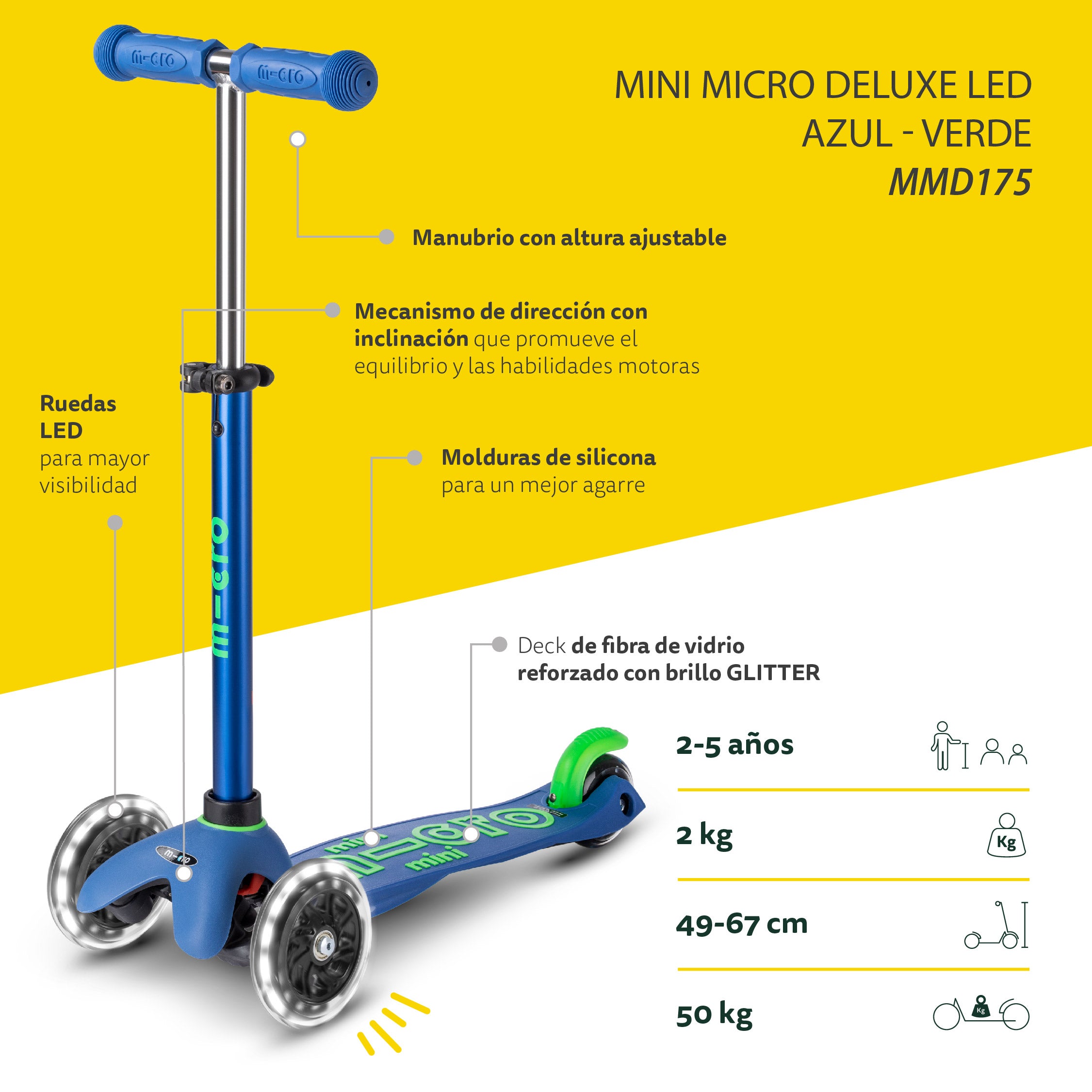 Micro Scooter Mini Deluxe LED Azul-Verde