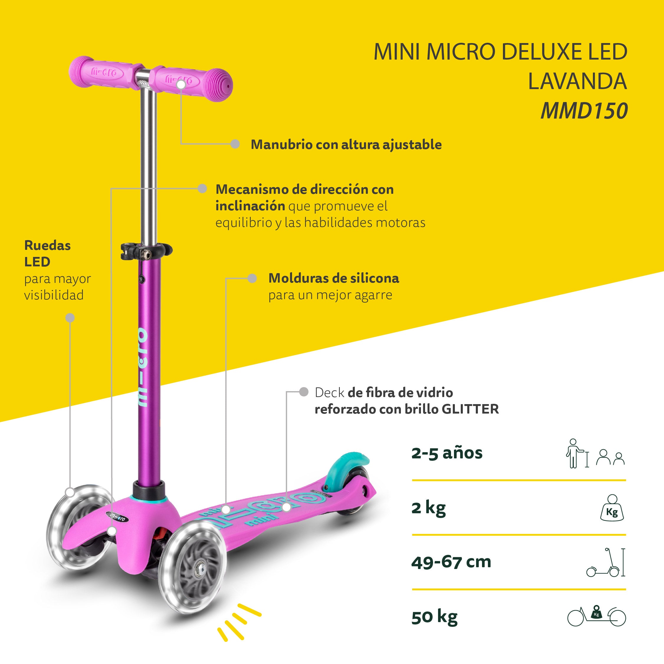 Micro Scooter Mini Deluxe LED Lavanda