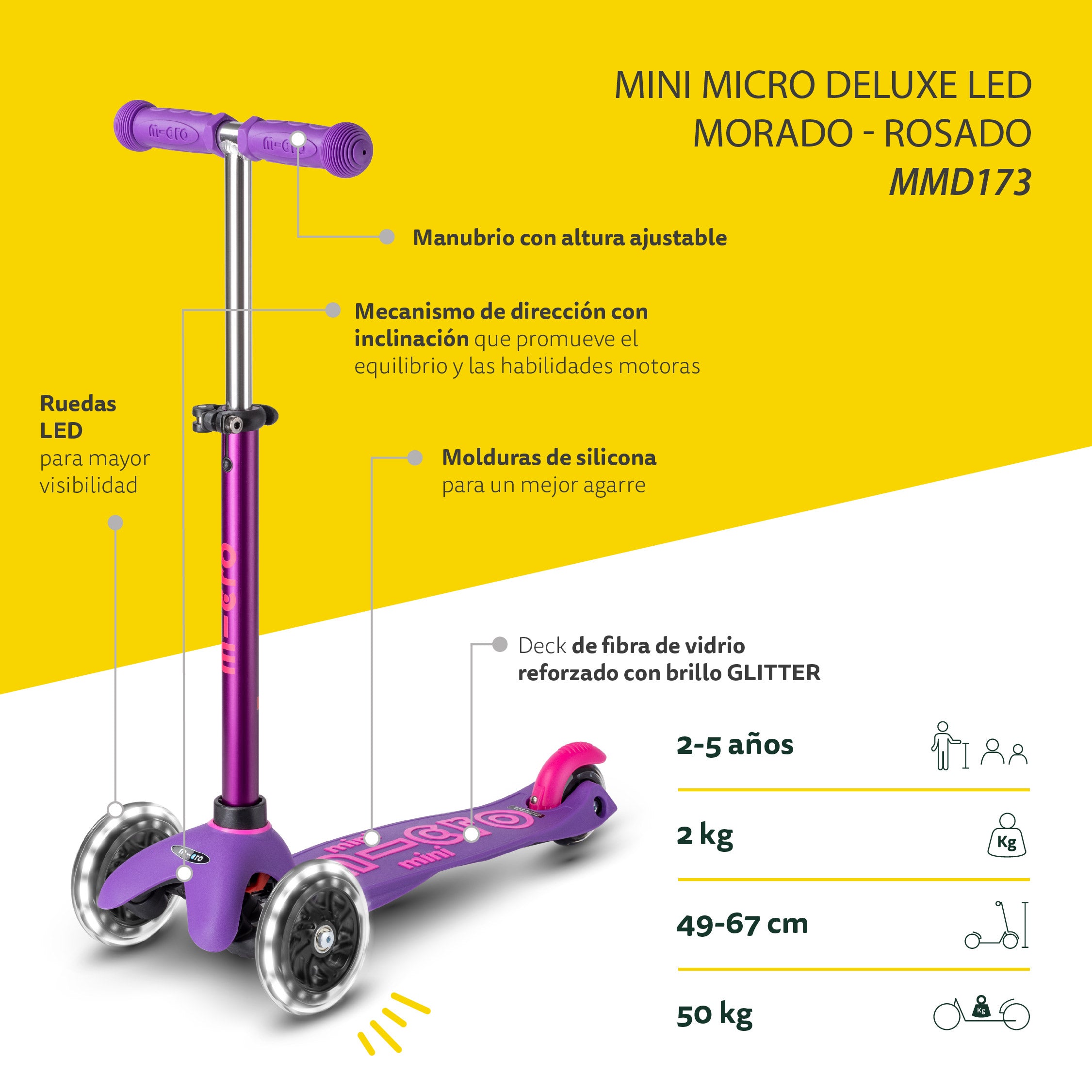 Micro Scooter Mini Deluxe LED Morado-Rosado