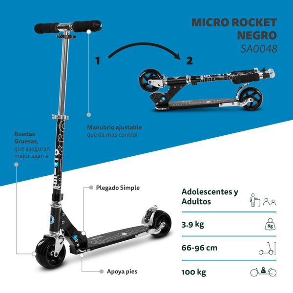 Micro Scooter Adolescentes Rocket Negro