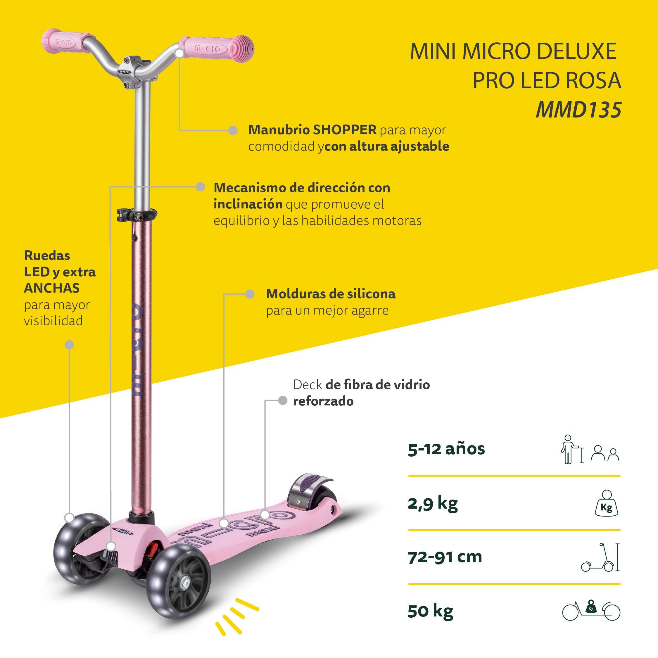 PREVENTA Micro Scooter Maxi Deluxe LED PRO Rosa