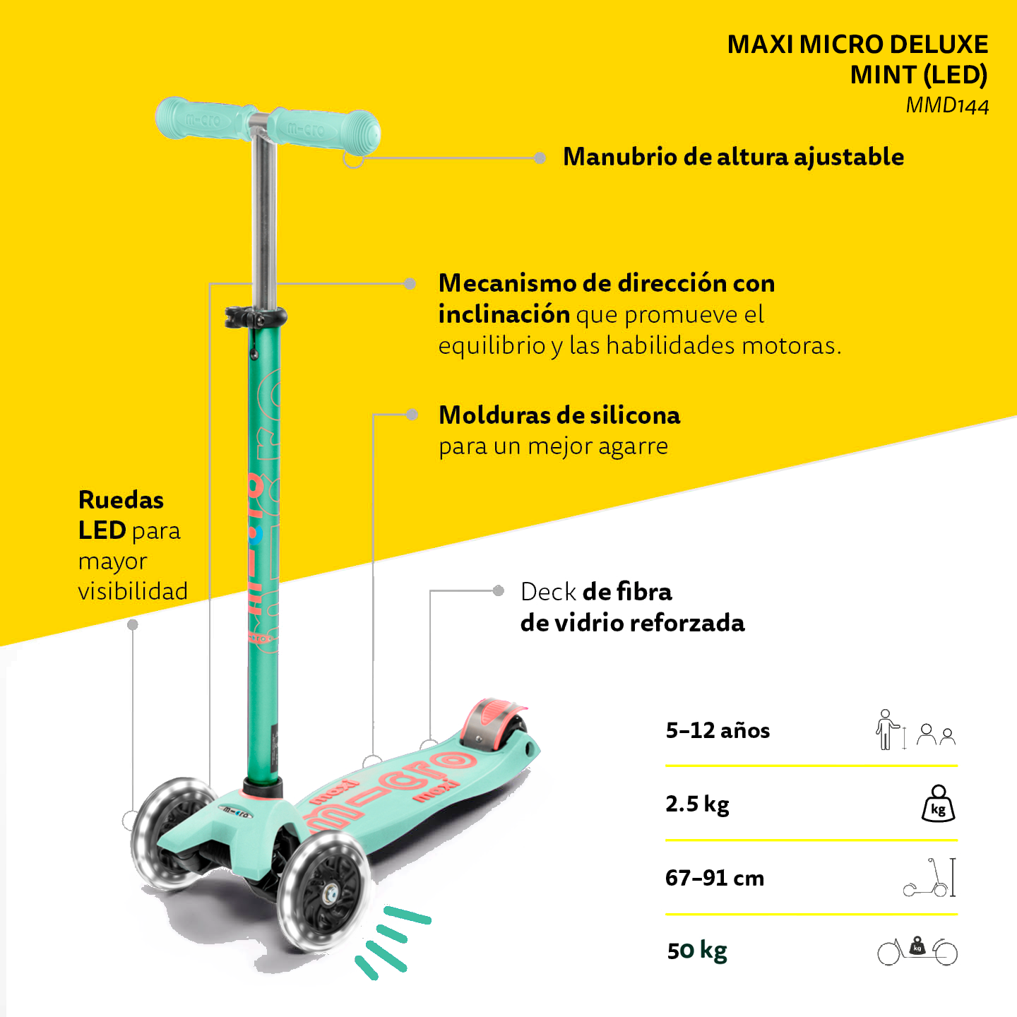 Micro Scooter Maxi Deluxe LED Menta