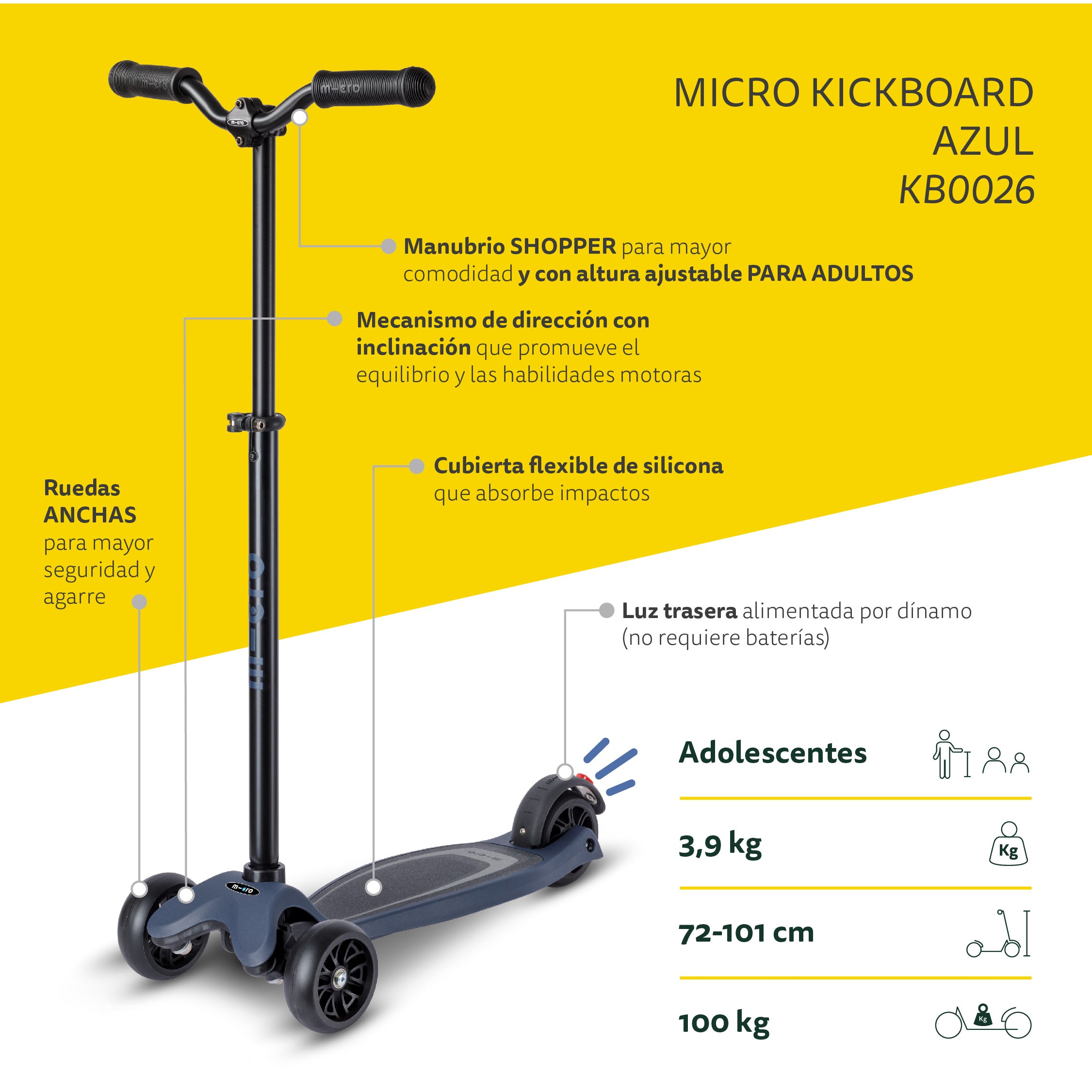 Micro Scooter Adolescentes Kickboard Azul