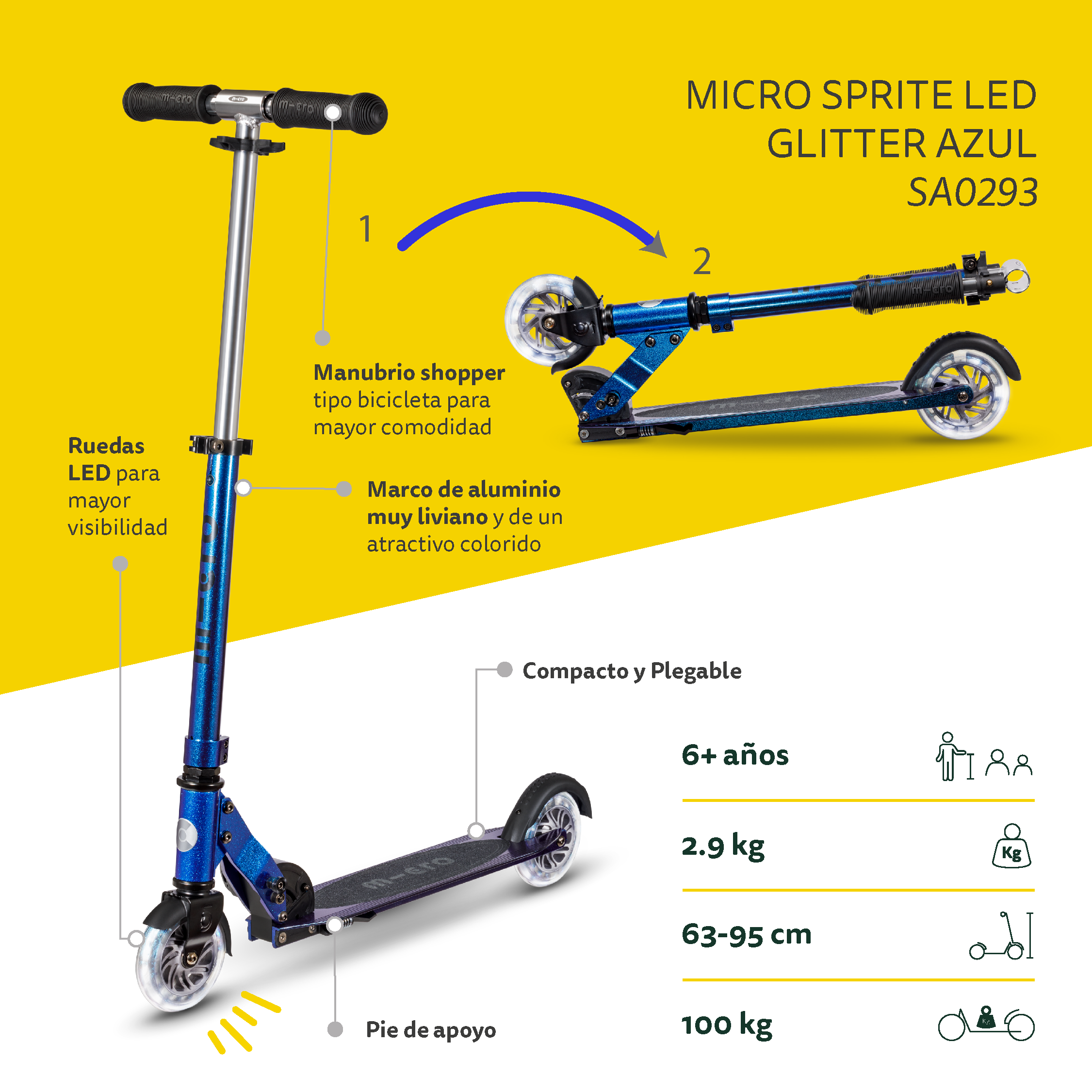 Micro Scooter Sprite LED Glitter Azul