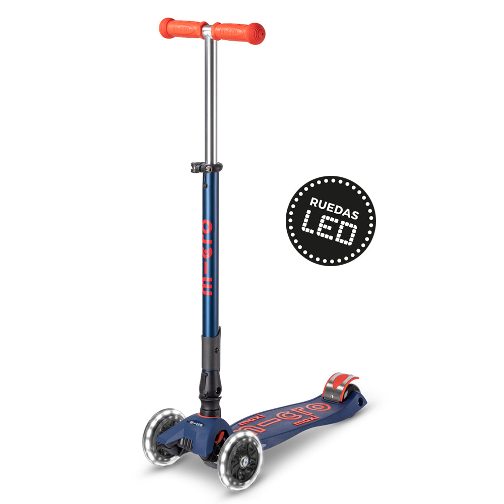 Micro Scooter Maxi Deluxe LED PLEGABLE Azul Marino - Rojo