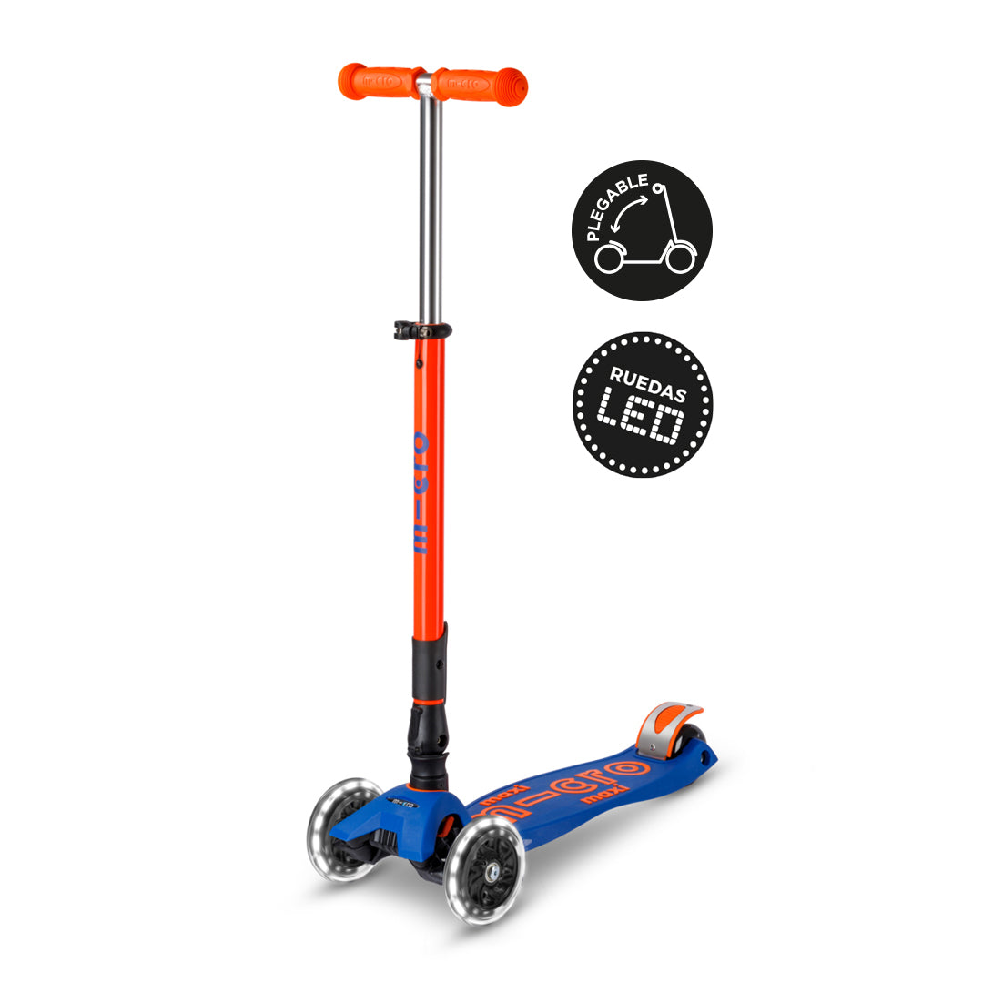 Micro Scooter Maxi Deluxe LED Plegable NEON Azul Naranjo