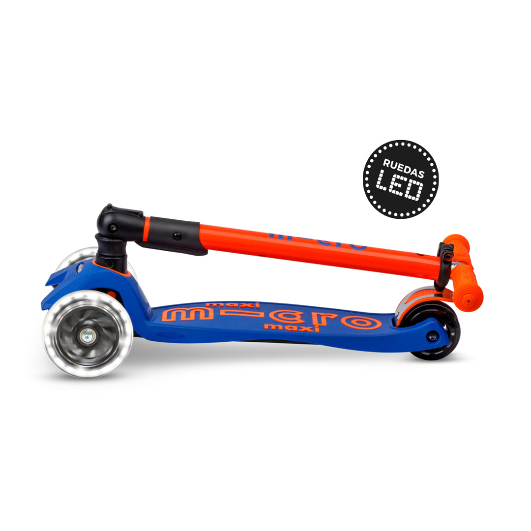 Micro Scooter Maxi Deluxe LED Plegable NEON Azul Naranjo