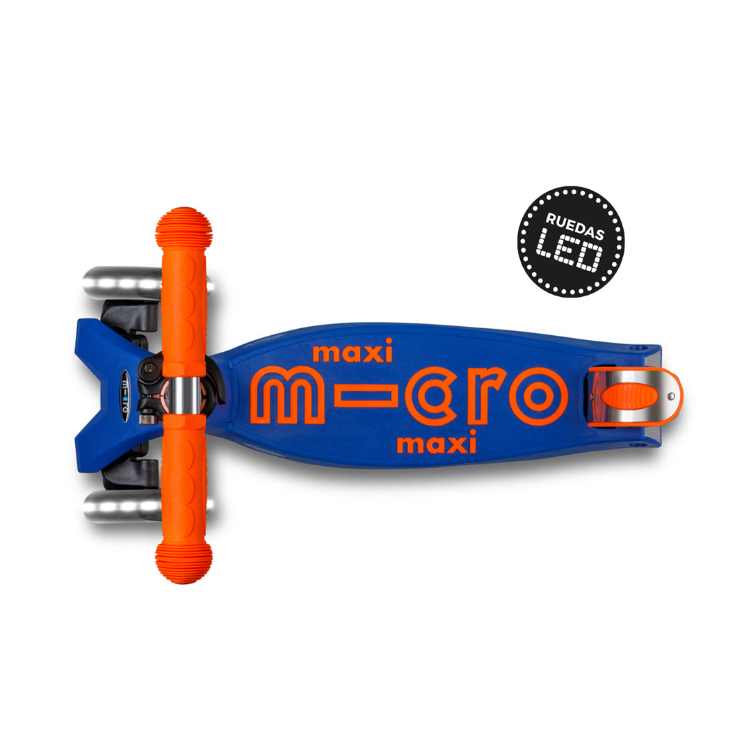 Micro Scooter Maxi Deluxe LED Plegable NEON Azul Naranjo