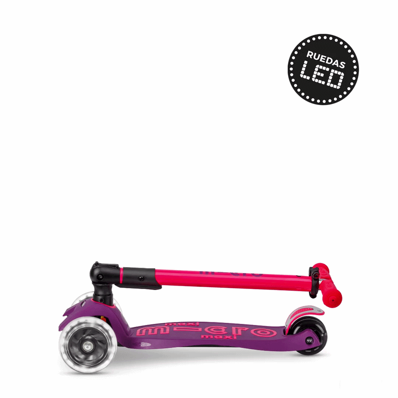 Micro Scooter niños Maxi Led Plegable 3 ruedas Rosado Neón