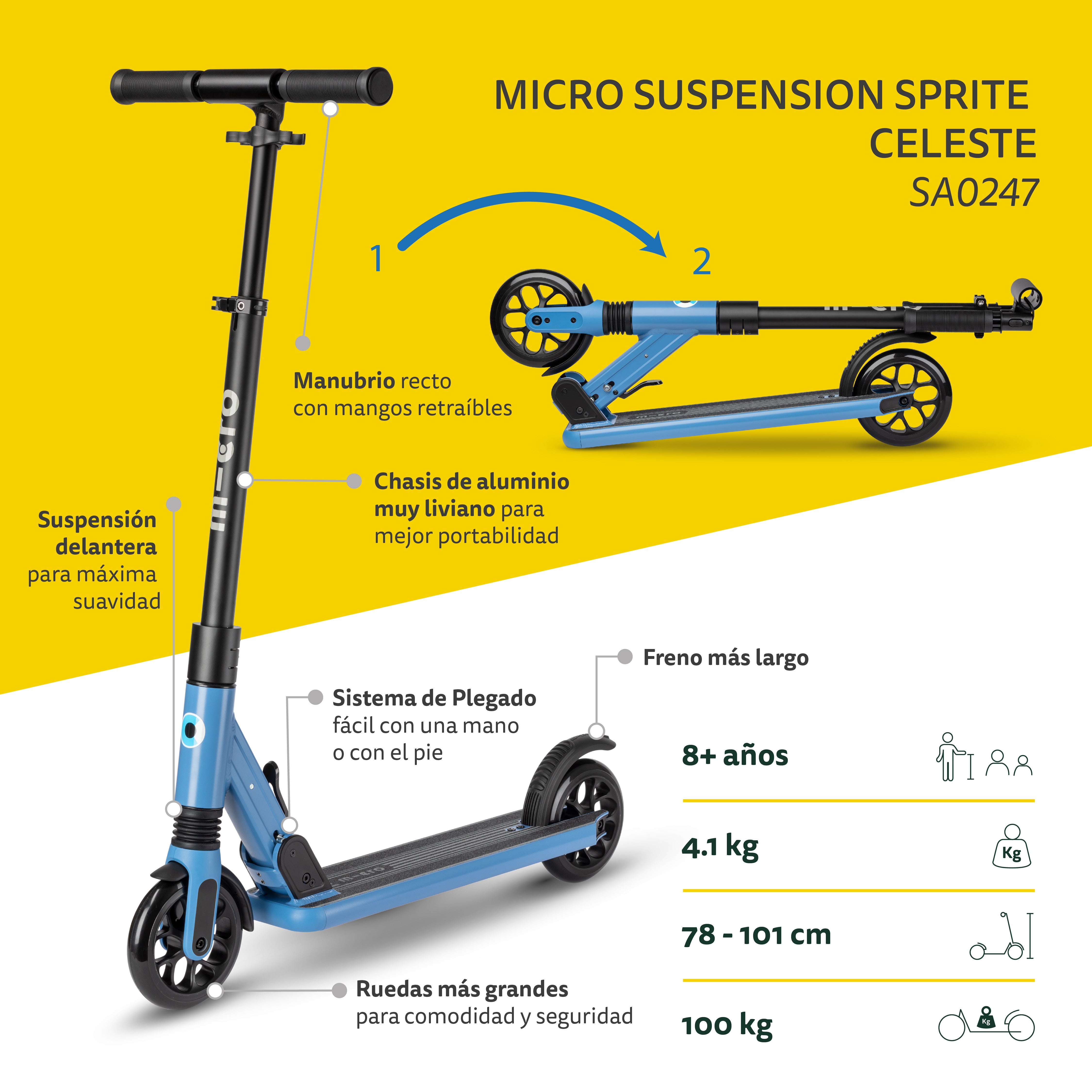 Micro Scooter Adolescentes Suspensión Sprite 2 ruedas Celeste